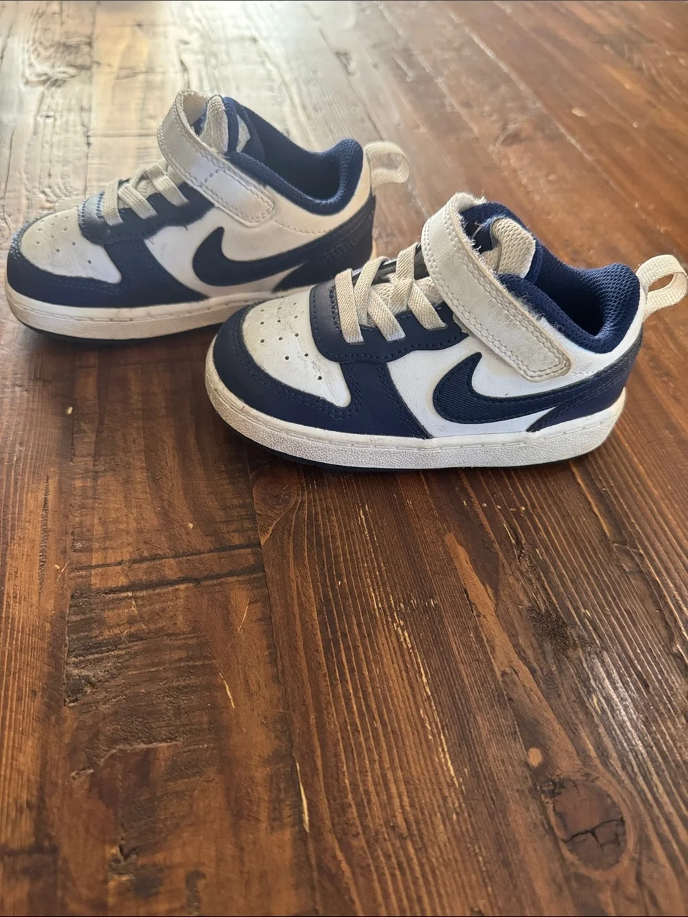 Nike Kids Navy and White Sneakers with Velcro Strap